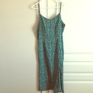 Green and white flower midi with slit